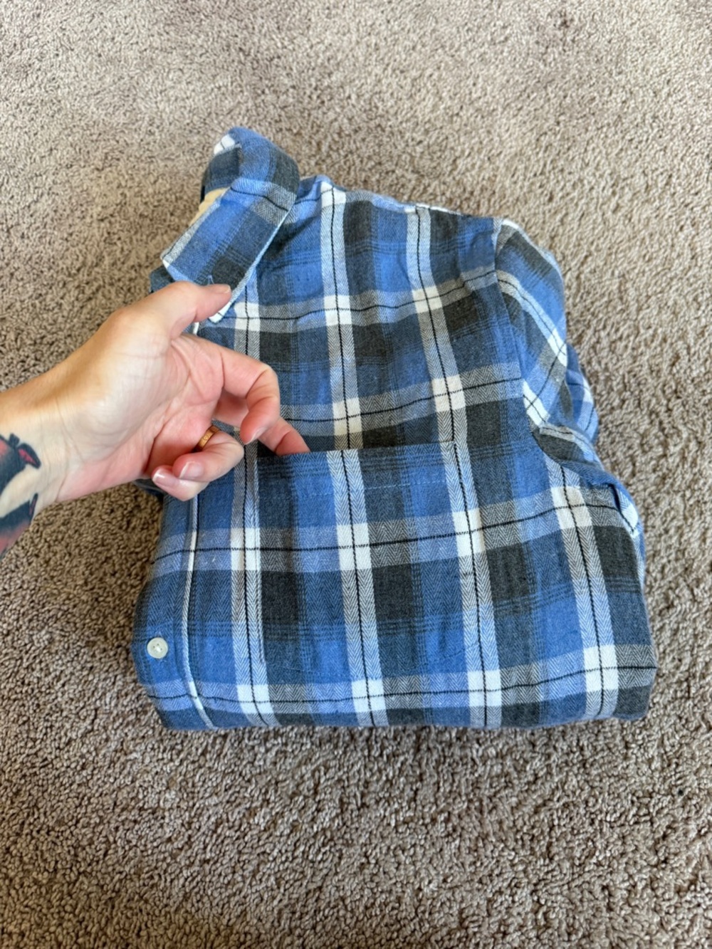 Flannel shacket Brandy Melville quilted Blue Plaid Jacket button-Down oversized